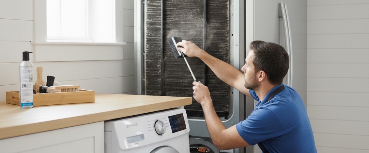 Man Cleaning Refrigerator Coils